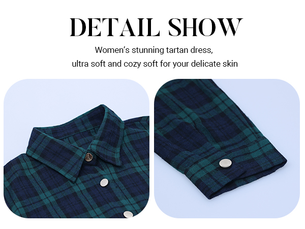 Women's Plaid Maxi Dresses Long Sleeve Button Front Pleated