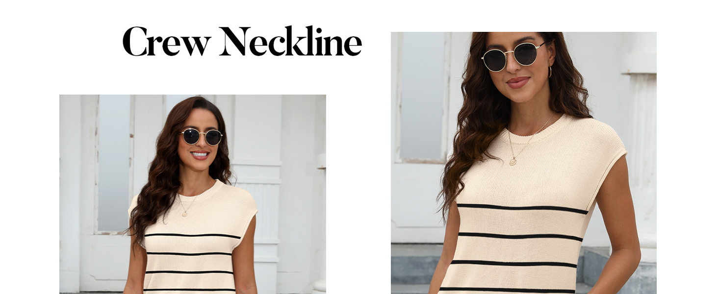  Womens Summer Sweater Vest Cap Sleeve Crew Neck Casual Loose Fit Knit Lightweight