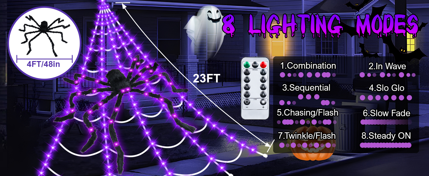 Toile d'araignée géante lumineuse de 7,9 m et ensemble de décoration d