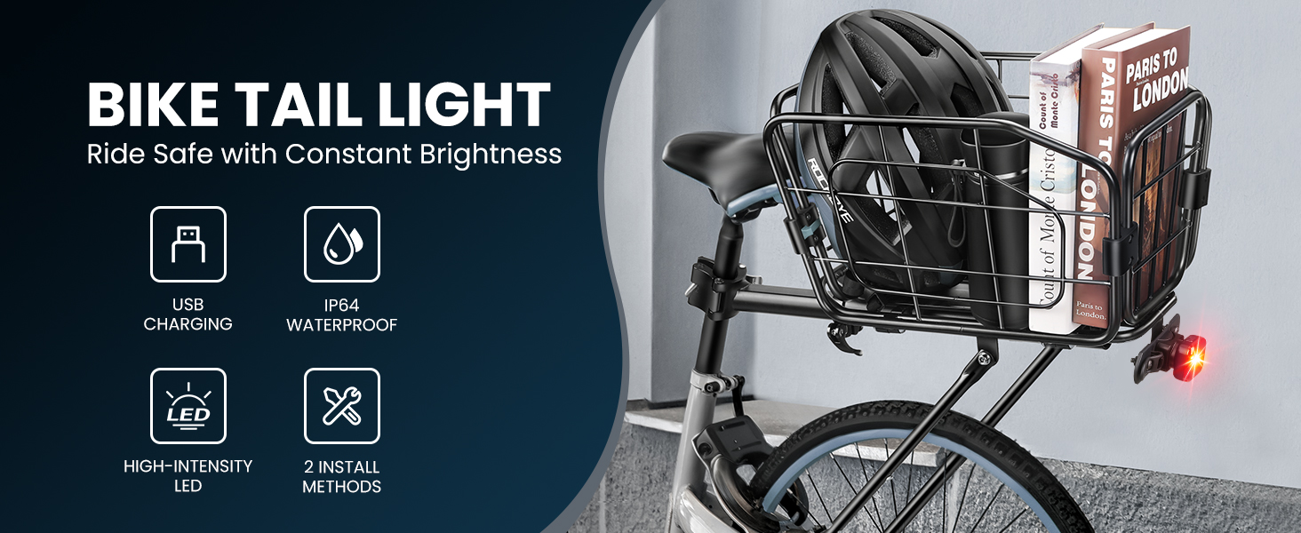 ONVIAN Bike Tail Light for Rear Bike Rack Mounting, USB Rechargeable LED Bicycle Rear Cycling Safety Flashlight, Waterproof Bicycle Tail Light with 5 Light Mode Options for Road Mountain BIKE TAILLIGHT