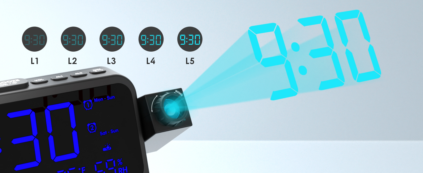 ROCAM Projection Alarm Clock, Digital Clock with Projector on Ceiling