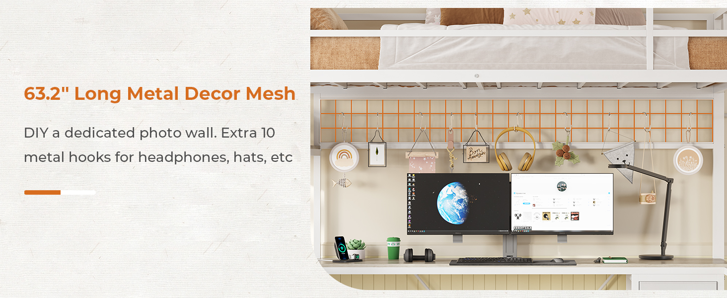 Loft Bed Twin Size with LShaped Desk and Storage Shelves