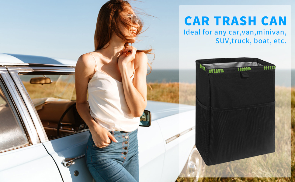 PetsHome Car Trash Can Foldable Car Garbage Can Waterproof Car Trash Bin LeakProof