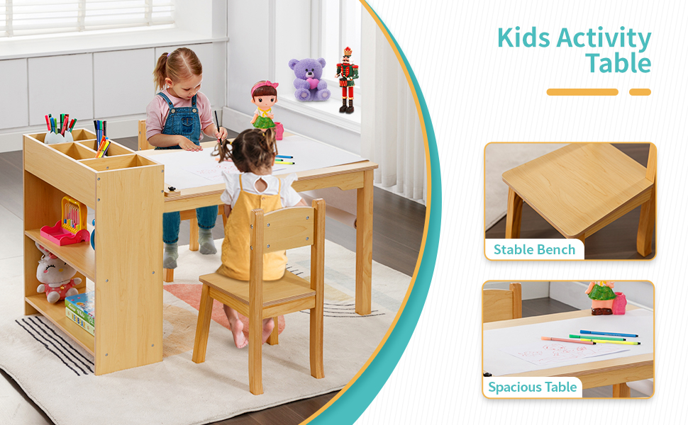 Kids Art Table, Wooden Kids Craft Table for Playroom, Kids