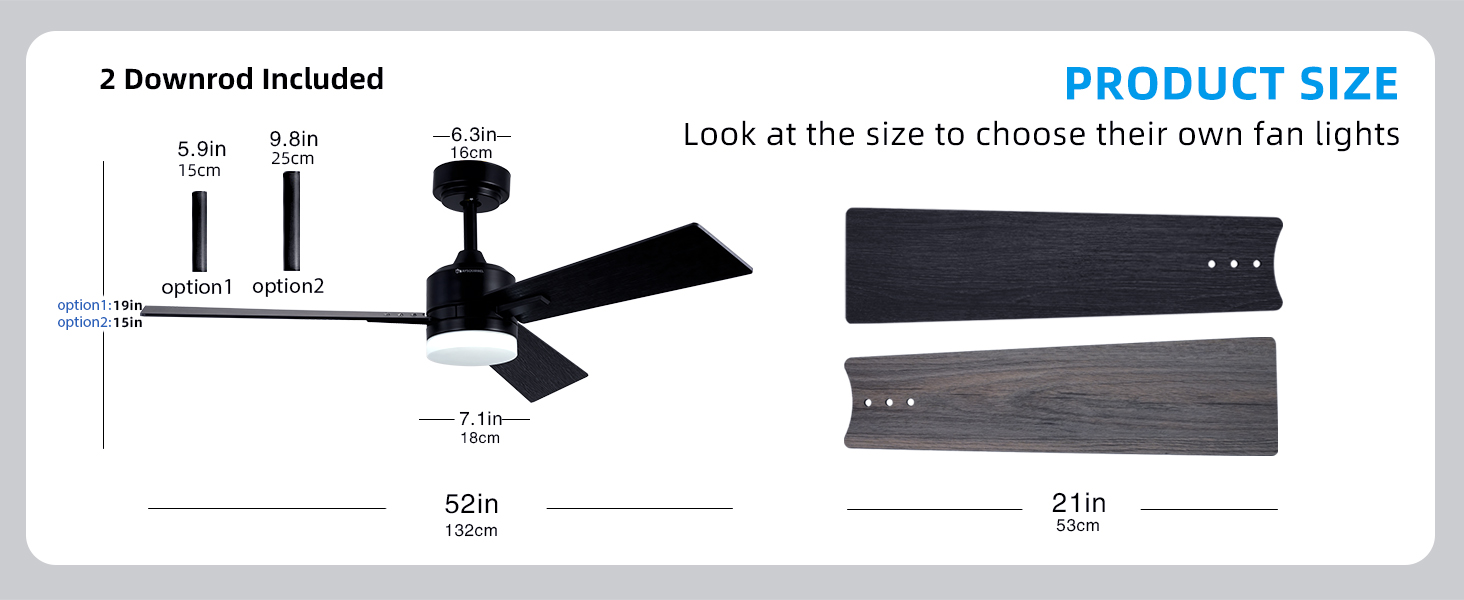 52 Inch ceiling fan with light