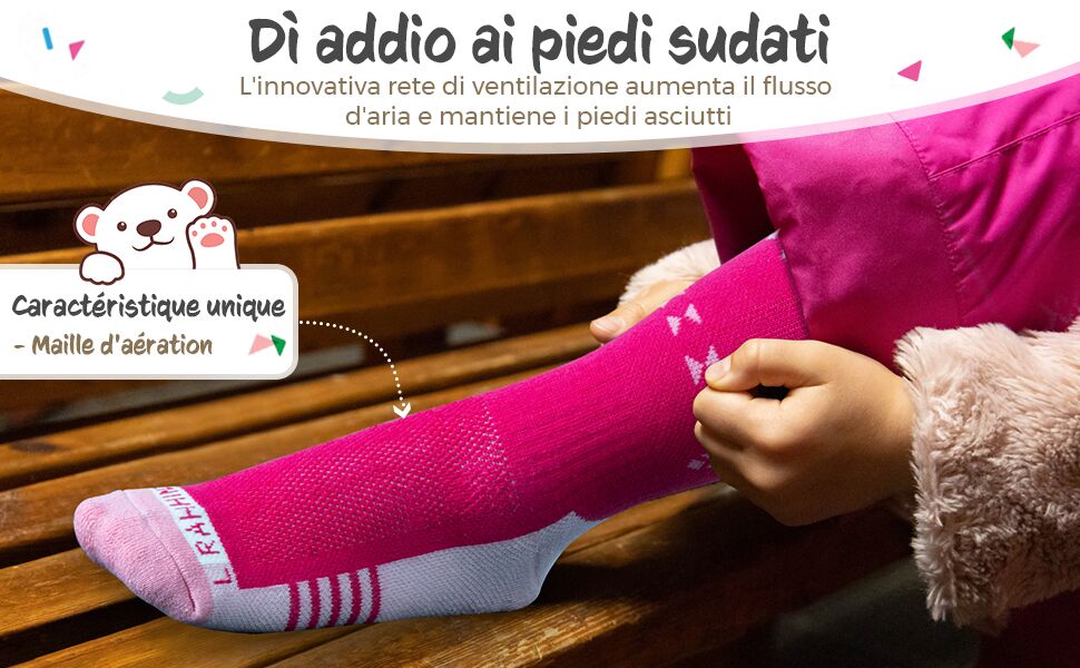 Calze Termiche Bambini Lana Merino - Calze Ginocchio Per Sci, Snowboard, Escursionismo