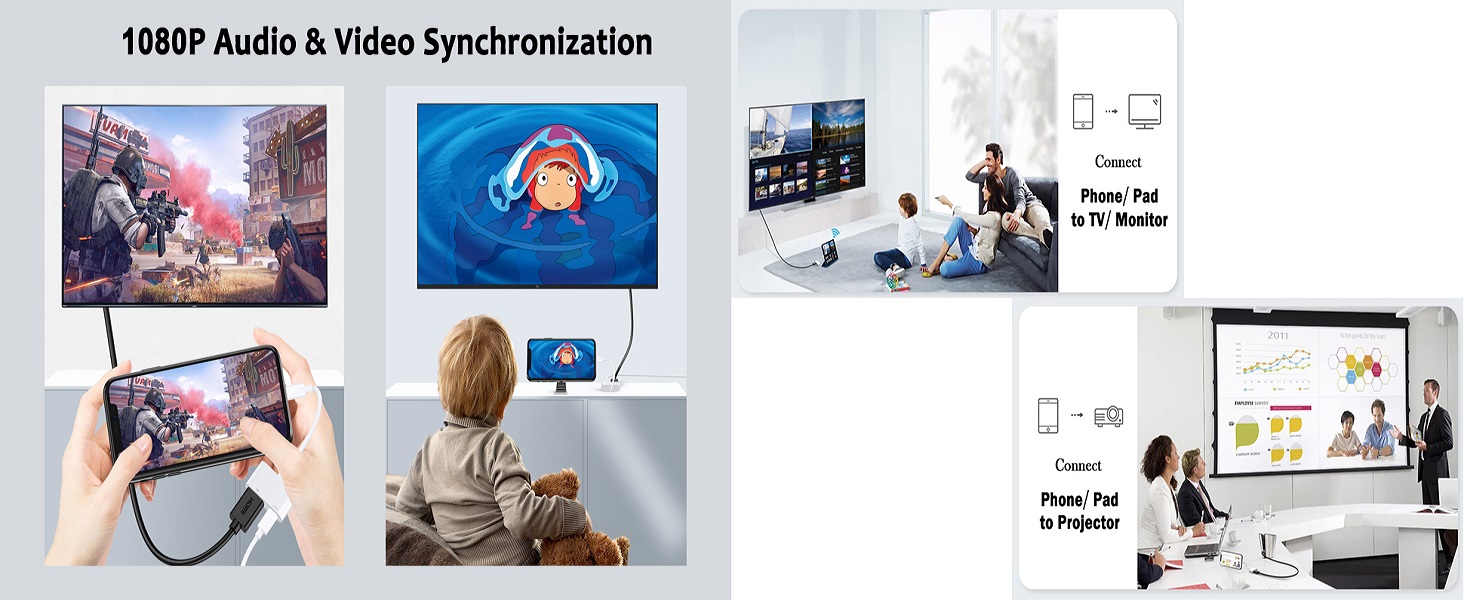 Lightning to HDMI for iPhone to TV,1080P
