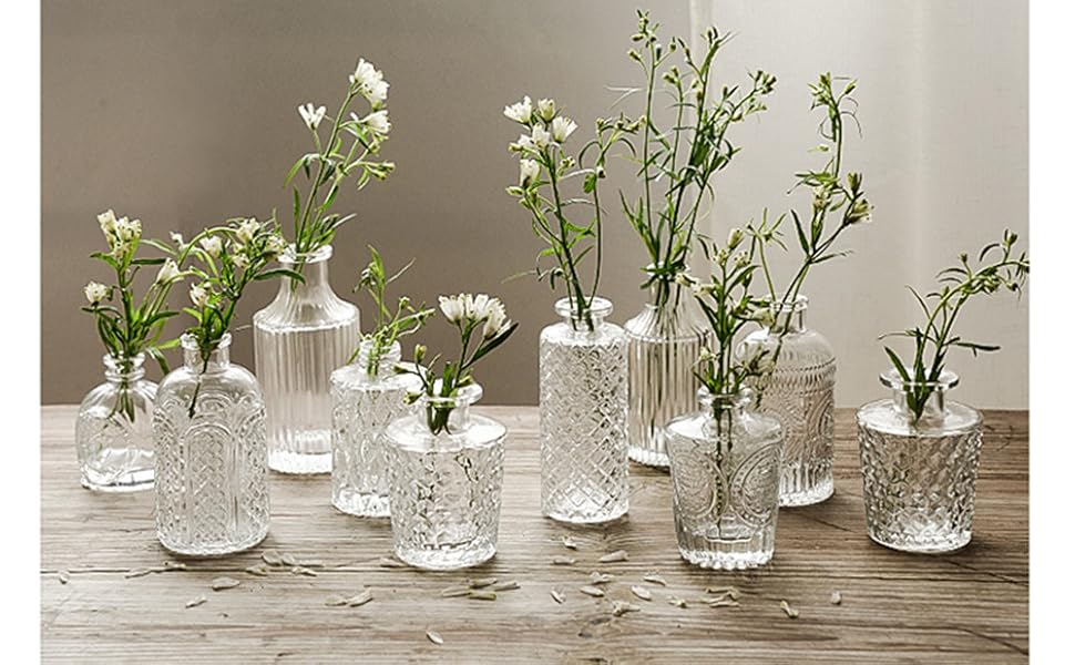 Small Clear Glass Vase for Centerpieces,Diamond Glass Bud