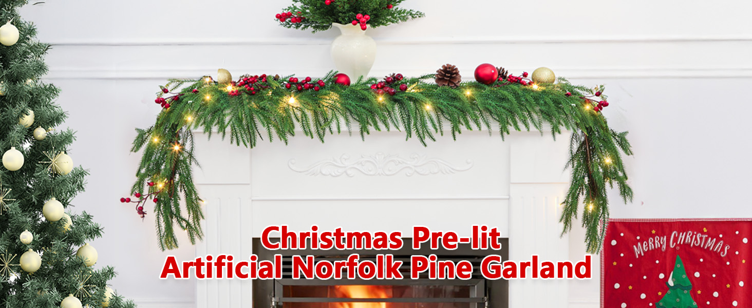 Norfolk Pine Garlands with Light