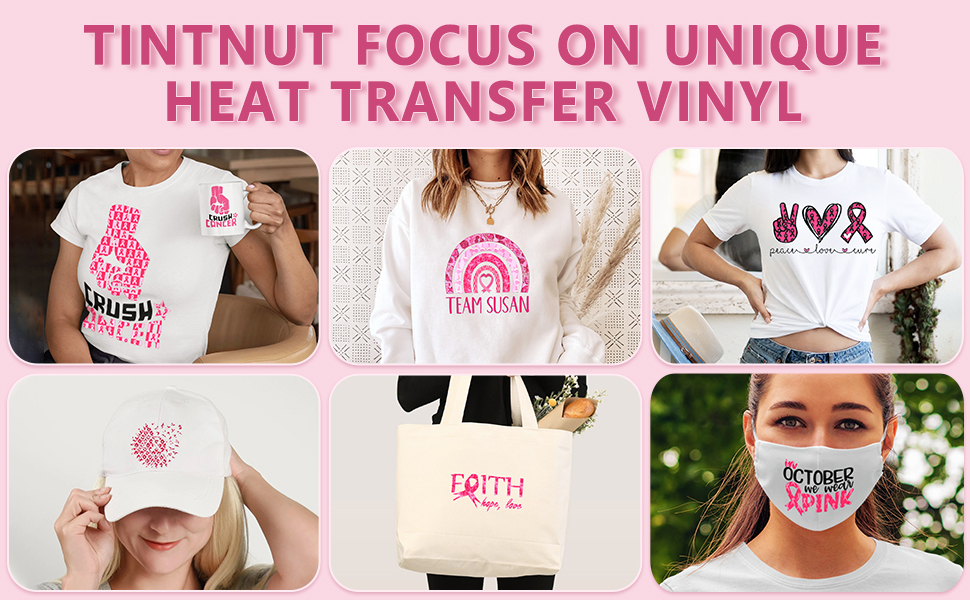 Tintnut Pink Ribbon HTV Heat Transfer Vinyl 10 Sheets 12