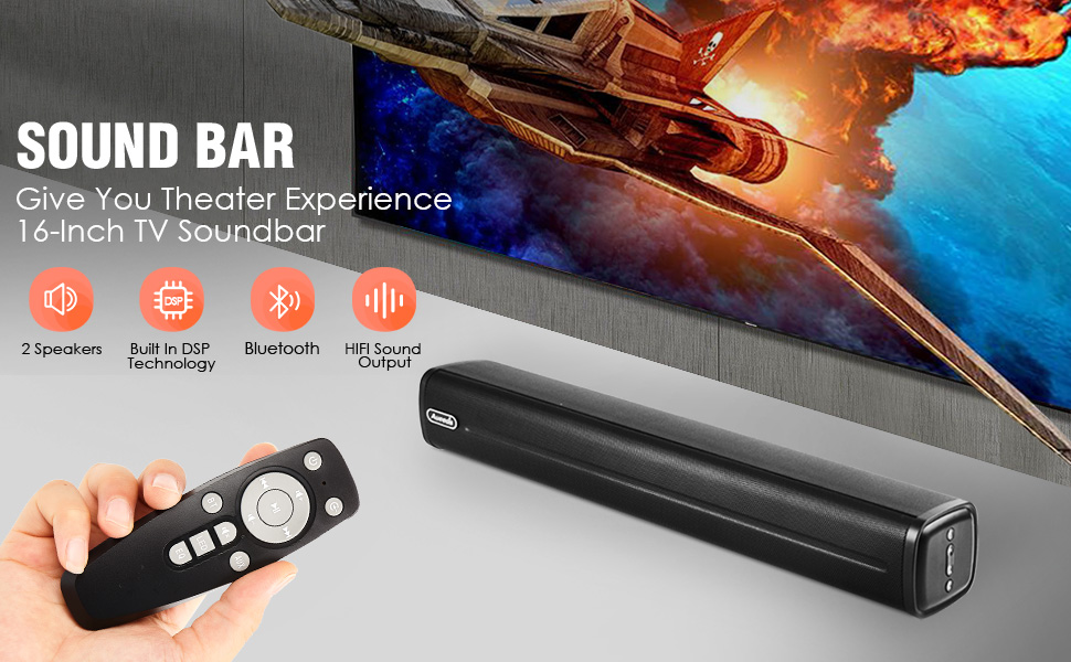 Small Sound Bars for TV, AUEEDS 30W 16Inch Ultra Slim Mini Surround