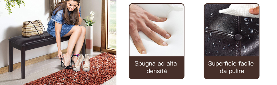 COSTWAY Panca Panchetta Per Pianoforte 2 Posti, In Legno E Similpelle, Stabile E Comodo, 117 X 40 X 50 Cm (Marrone) 12 2