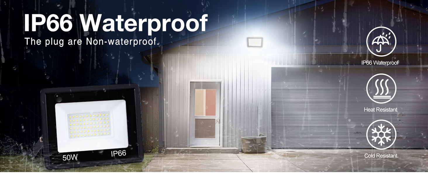50W LED Flood Light, 6000LM Outdoor Security Lights IP66 Waterproof 6500K