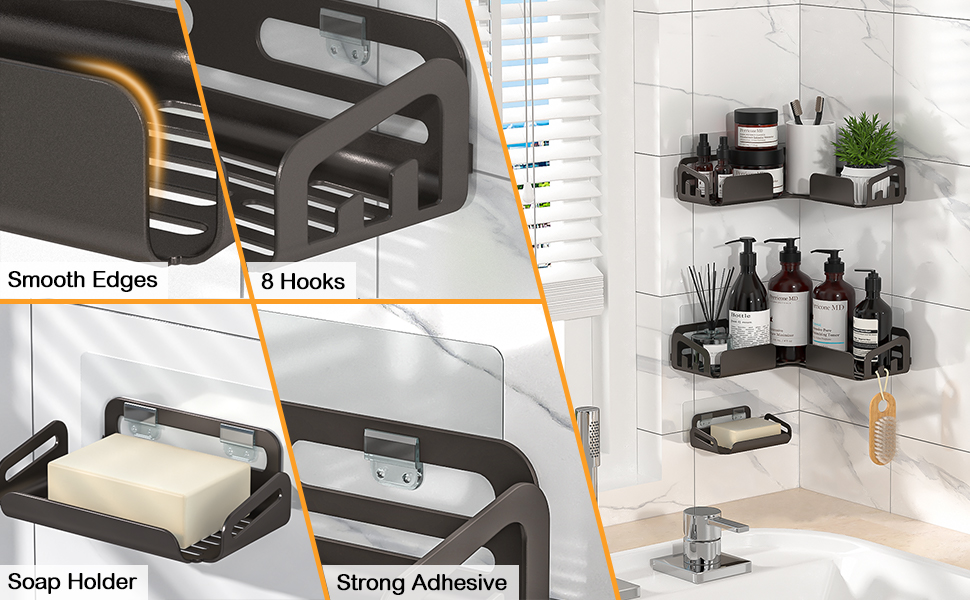YASONIC Corner Shower Caddy 3Pack Strong Adhesive Shower