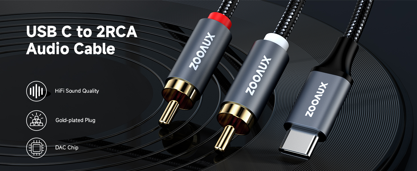 ZOOAUX USB C to RCA Audio Cable, Type C to 2RCA Male Jack