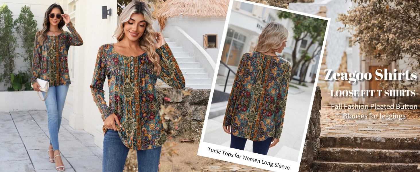Zeagoo Women Tunic Tops Dressy Casual Fall Long Sleeve Shirts