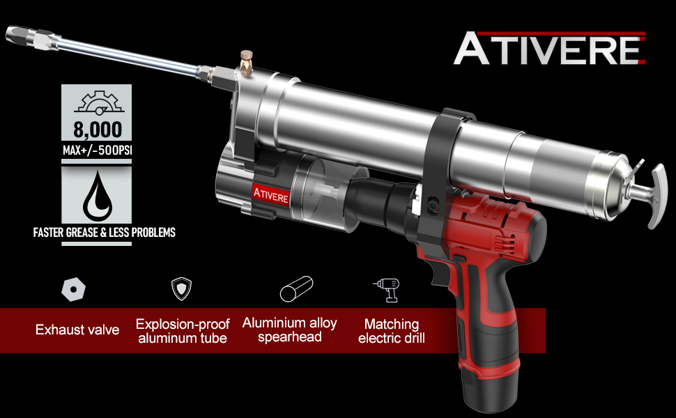 ATIVERE Grease Gun Drill Adapter, Pneumatic Tool, Electric