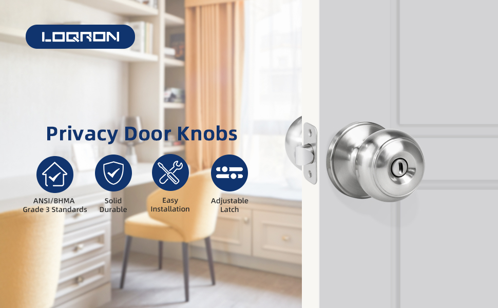 LOQRON Privacy Door Knob, Keyless Interior Door Lock Right and Left ...