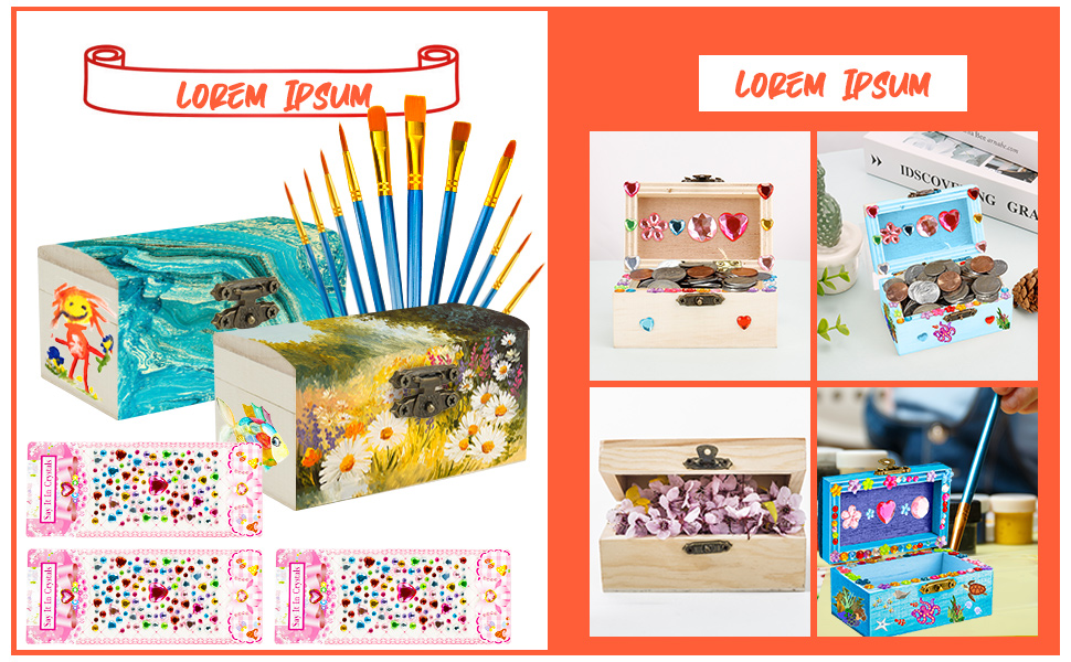 12Pcs Wooden Boxes for Crafts, Unfinished Wooden Treasure