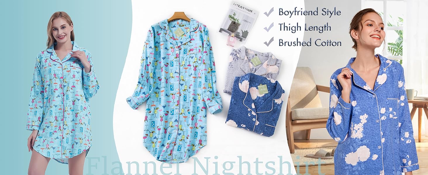 CHUNG Women Nightshirt Long Sleeve Button Up Ladies Checked Sleep Shirt Plaid Nightdress Tartan Pyjamas Flannel Cotton 15 causual sleepwear women nightwear pyjamas cute full floral print soft