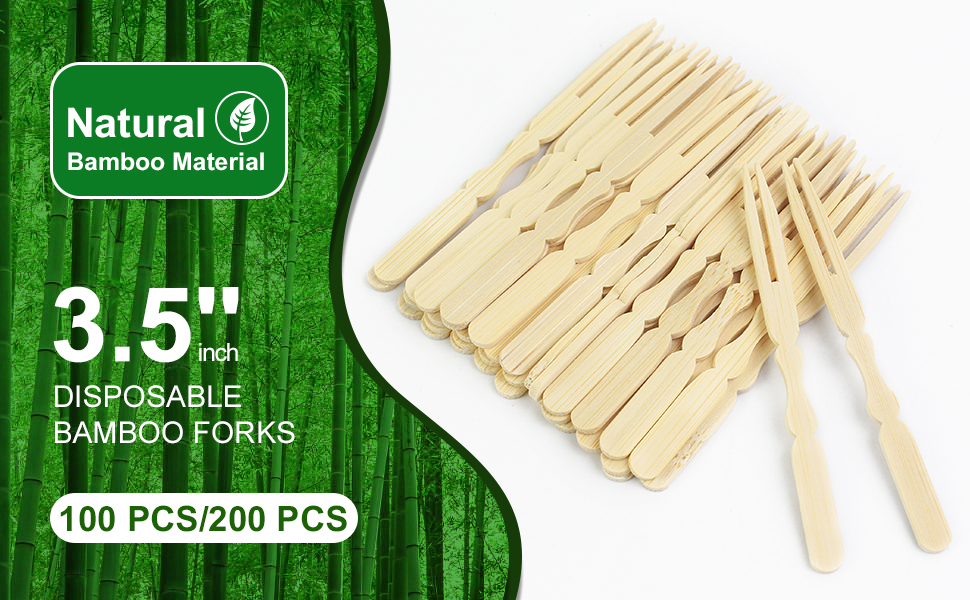 Mini Bamboo Forks 100pcs 3.5 inch Cocktail Forks Small Forks for Appetizer