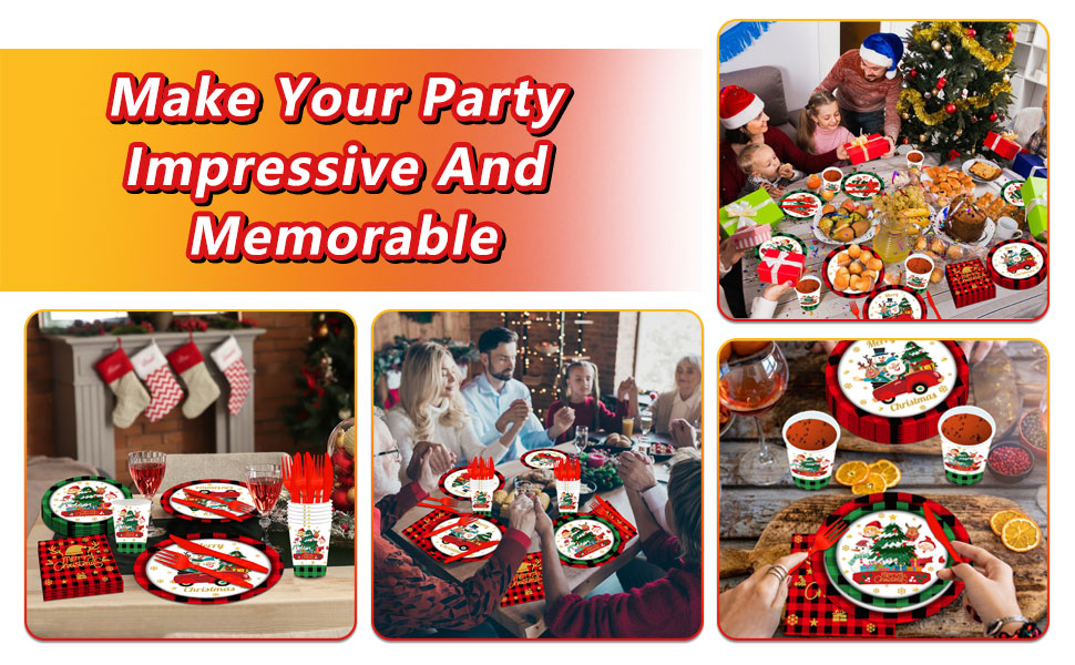 144Pcs Christmas Party Supplies, Christmas Plates and Napkins Set for 24 Guests