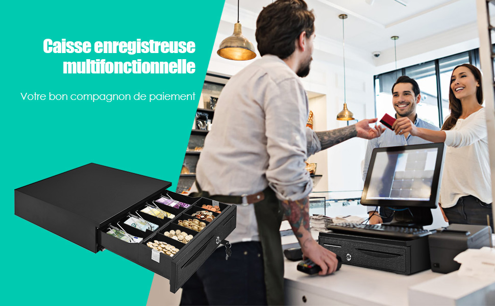 RELAX4LIFE Tiroir Caisse Automatique 5 Compartiments De Pièces 5 Compartiments De Billets Connecter à POS,Système D'Encaissement 11 2