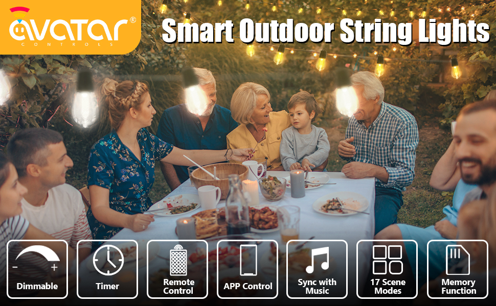 Solar String Lights for Outside, 50FT(45+5) 25 LED App Remote Control