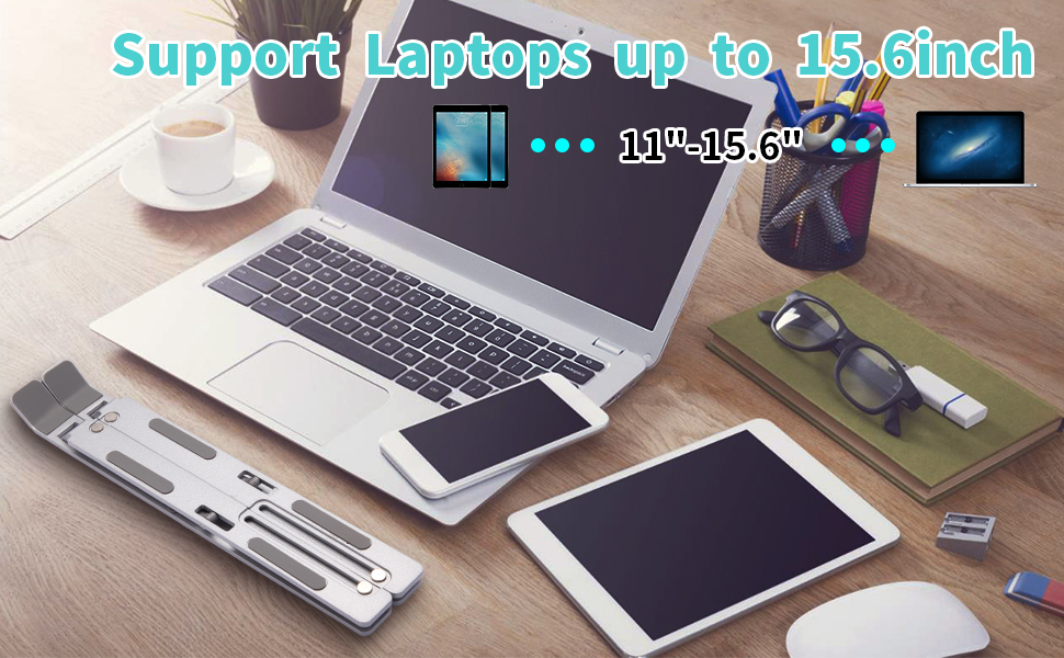 Black Laptop Stand for Desk Holder Computer Portable Foldable Adjustable Notebook Stands, Aluminium Metal MacBook Stand, Compatible with 10-15.6 Inch Laptops, iPad 27 laptop stand aluminium for ipad macbook