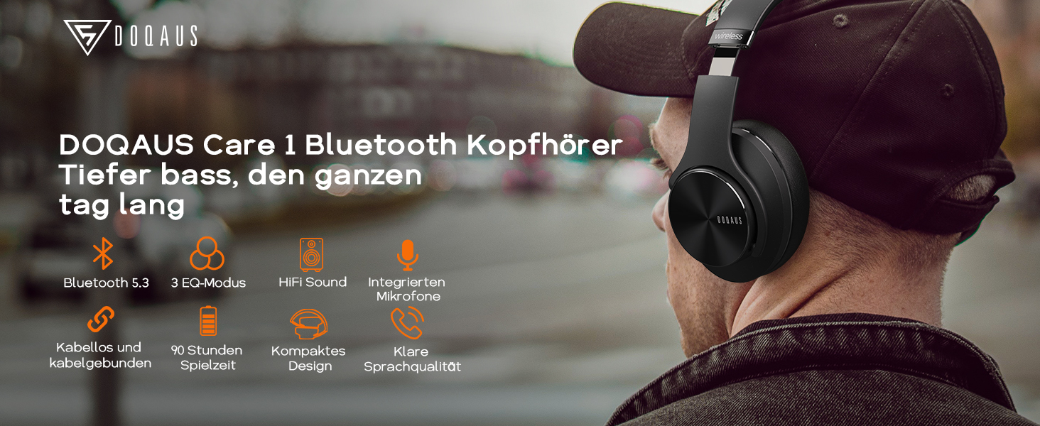 Doqaus Bluetooth Kopfhörer Over Ear Test DOQAUS Bluetooth Kopfhörer Over Ear, Bis zu 90 Std Kopfhörer Kabellos