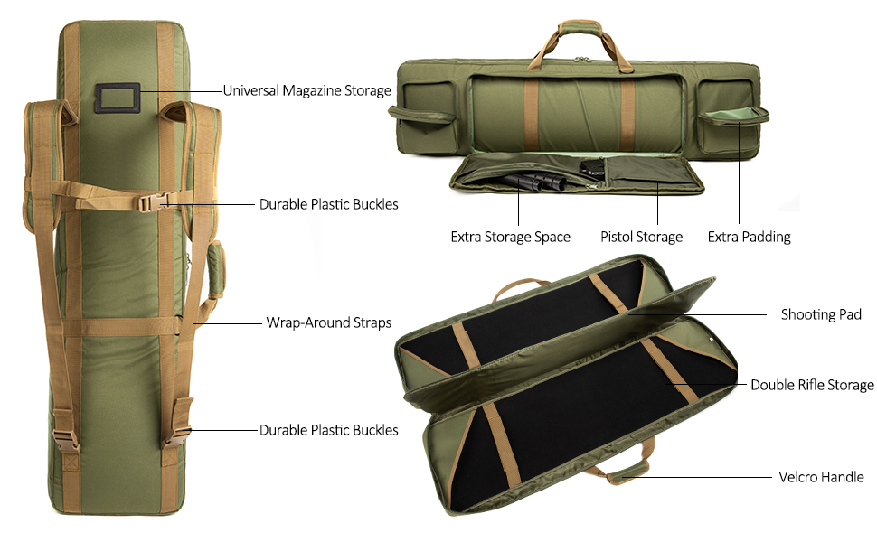 Gandis Classic Tactical Double Long Rifle Case Pistol Gun Bag with