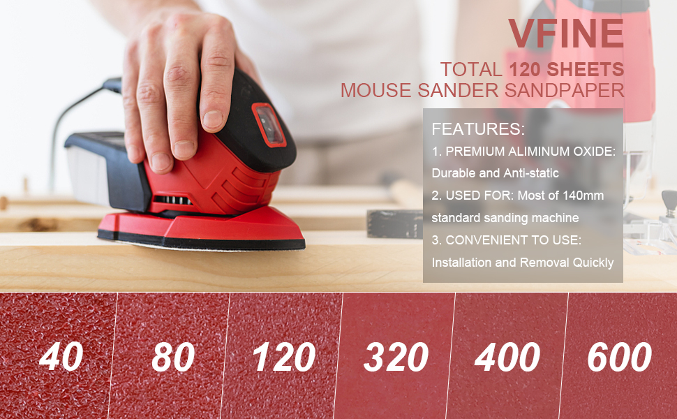 120 PCS Mouse Detail Sandpaper Sanding Sheets, Hook and Loop Sanding