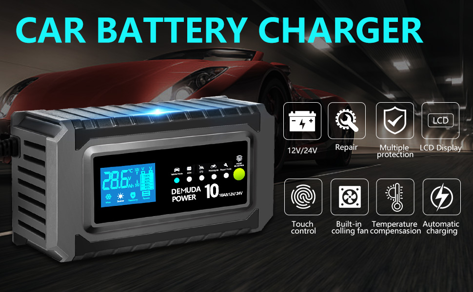 LVYUAN Battery Charger, 10A 12V/5A 24V Battery Charger with LCD Display