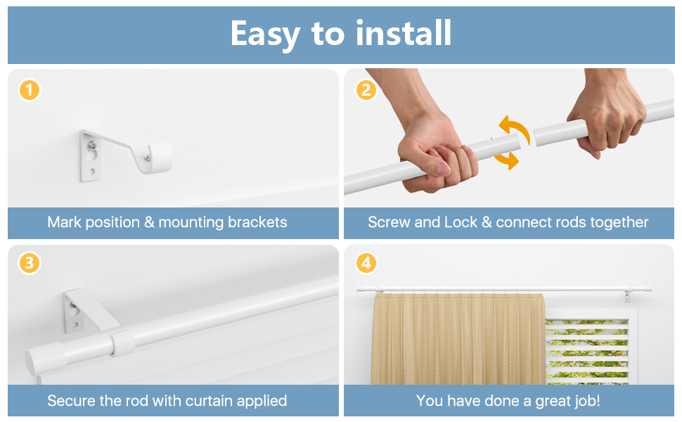 2Pack White Curtain Rods 84120 Long, Heavy Duty Adjustable Curtain Rod