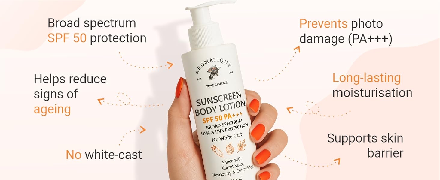 Aromatique Sunscreen Body Lotion SPF 50 PA+++ UVA UVB Protection No White Cast