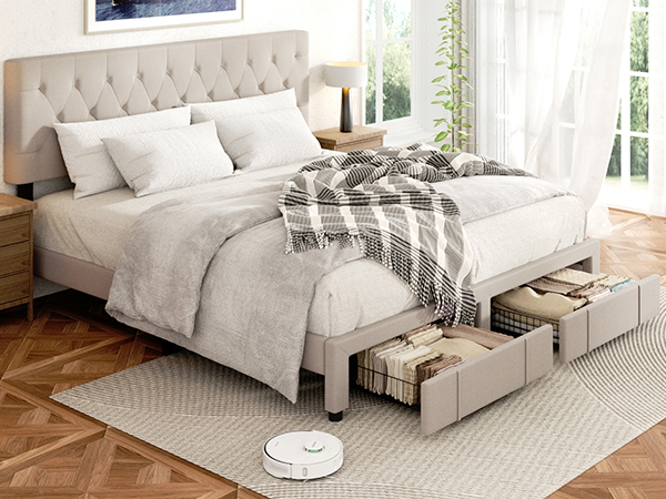 Amazon.com: King Size Bed Frame with Storage, King Bed Frame