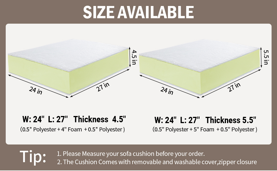 MABOZOO High Density Couch Cushion Replacement Insert with Dacron Fiber Layer,24"x27",5.5Inch Thick
| MABOZOO Sofa C 98ed4141 Bcc6 48ca 83be 74e80ff60067. CR0,0,970,600 PT0 SX970 V1