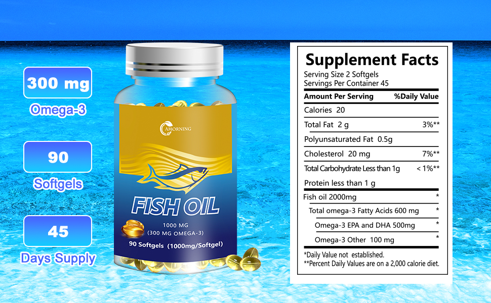 AMORNING Fish Oil Softgels 1000mg Omega3 Supplements Fatty