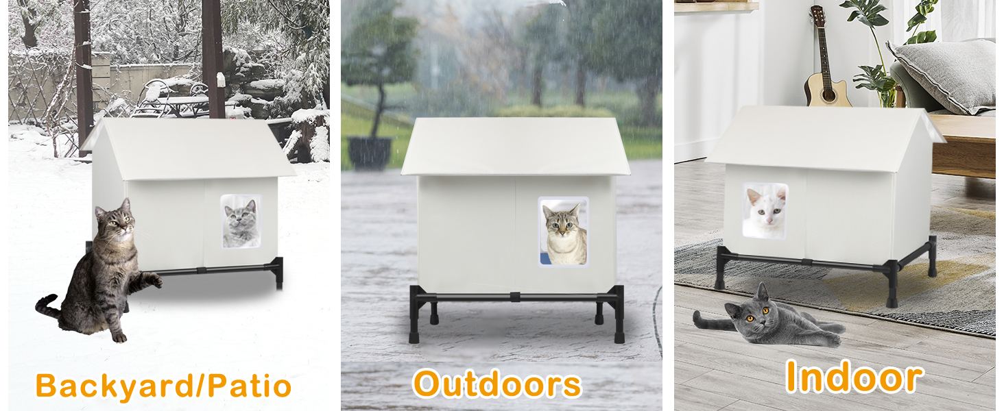 Insulated Outdoor Cat House Weatherproof for Winter w/ 2