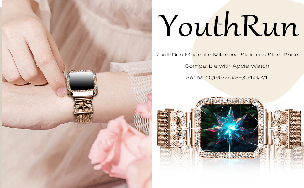YouthRun Magnetic Milanese Band with Bling Case Compatible with Apple Watch, for Women