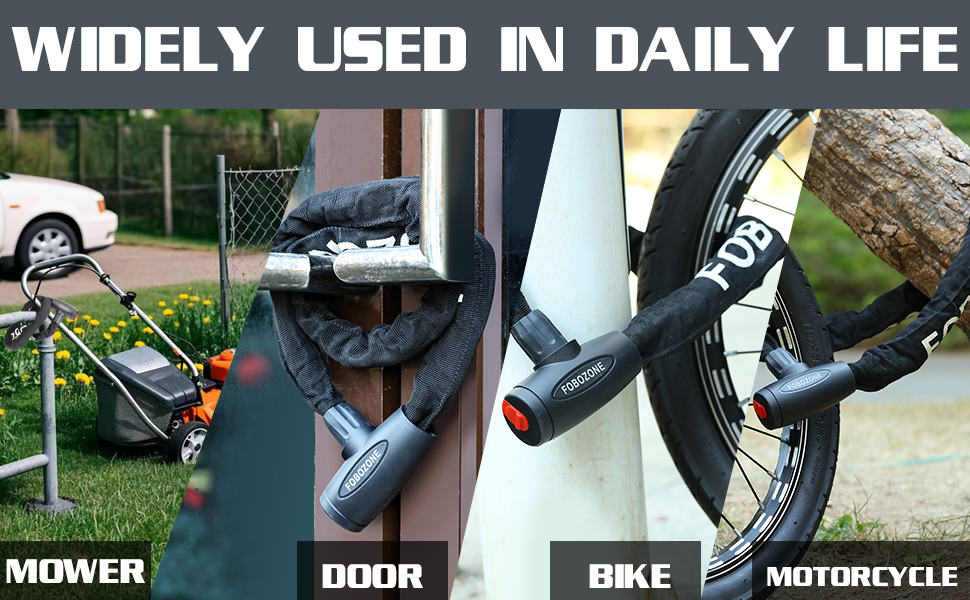 Bike Chain Locks with Keys, Anti-Theft Outdoor Lock for Bicycle,Motorcycle, Scooter, Bicycle, Door, Gate, Fence FOBOZONE Chain Lock