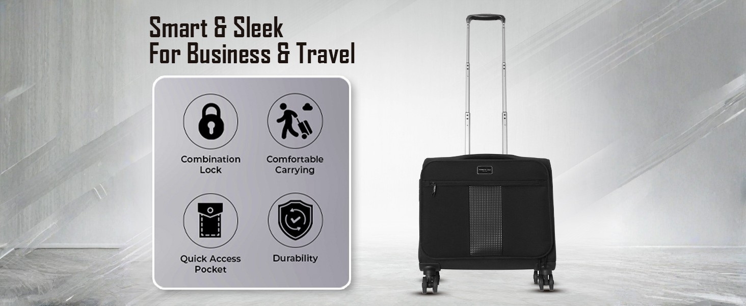 Kenneth Cole 8-Wheels Polyester Overnighter Trolley Luggage Bag | Fits 16" Laptop | Men & Women