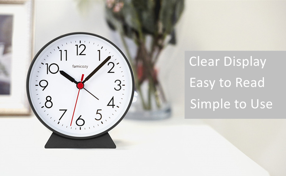 FAMICOZY Silent Non Ticking Analog Alarm Clock,Easy to Read,Simple Operation,Crescendo Alarm