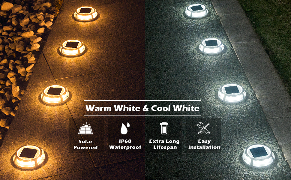 Siedinlar Solar Deck Lights Outdoor 2 Modes 16 LEDs Driveway Markers Dock Light