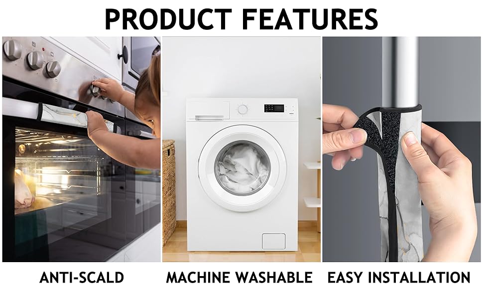 4 Pc Marble Pattern Kitchen Handle Covers Set, Grey Marble