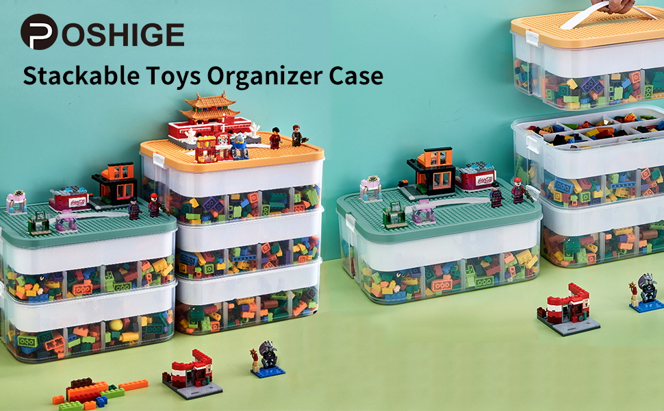 Stackable Toys Organizer Storage Case, Stackable Storage Container with 2 Layer 32 Big Compartments