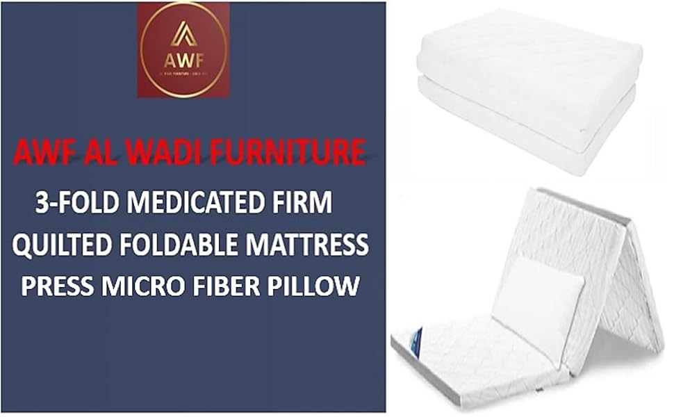 Tri Fold Medicated Single Foldable Mattress with Compress Fibre Pillow Multi purpose 