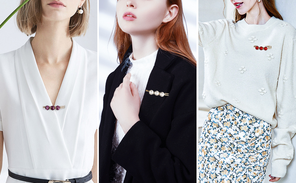 Emibele Artificial Pearl Brooch for Women, Sweater Shawl Clip Safety