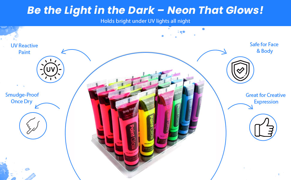 SPN-JGSP Bright Neon Festival Body Paint  Skin Safe UV Light Makeup Set