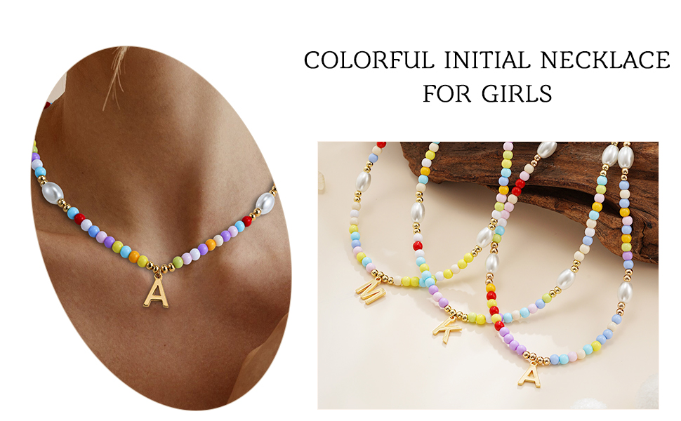 Colorful Beaded Initial Necklace